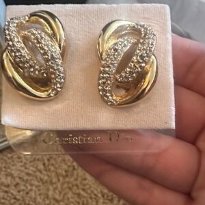 Dior Gold and Clear Crystal Intertwined Knot Clip-On Earrings